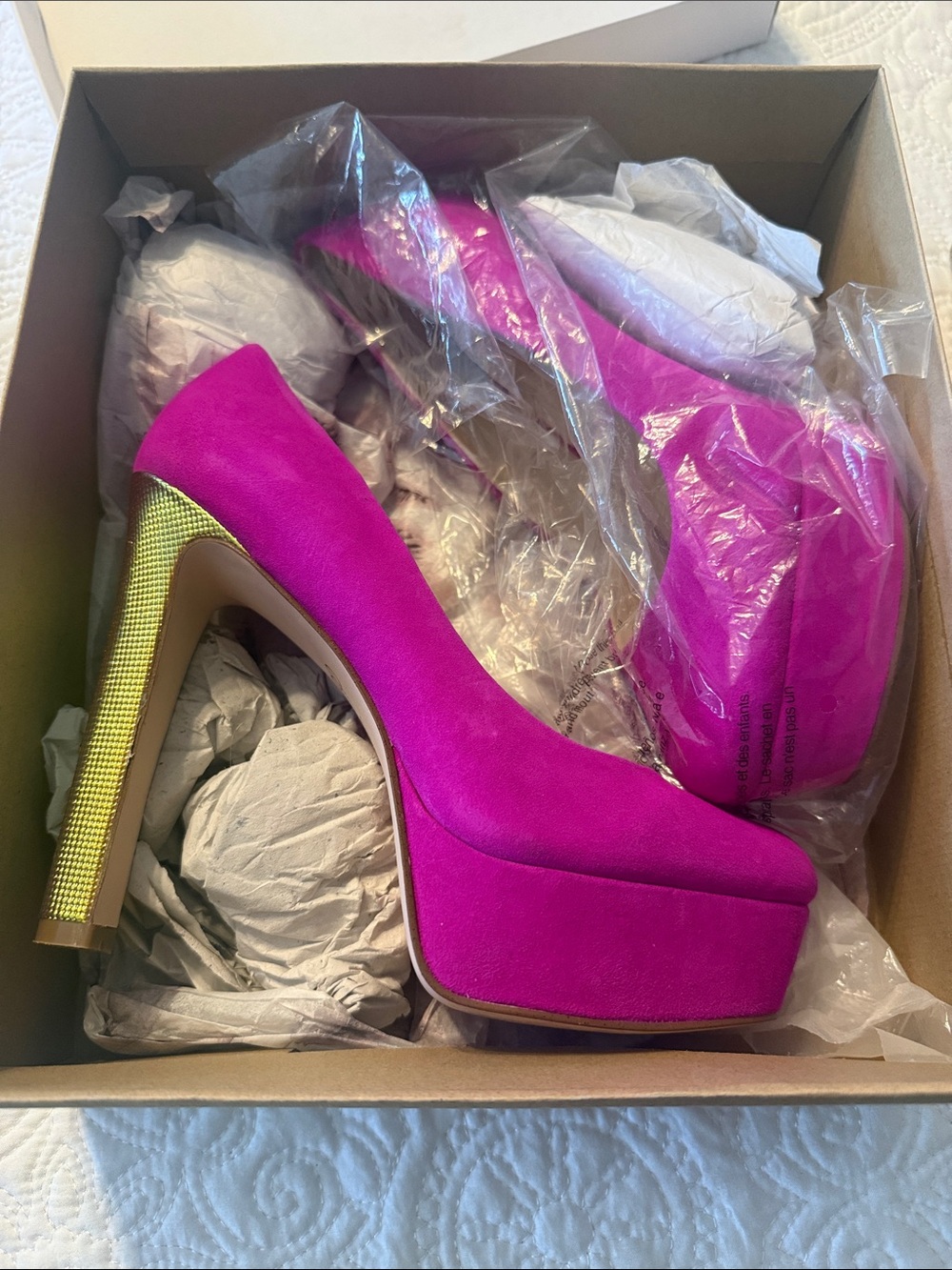 Jessica Simpson Hot Pink Platform Pumps with Gold-Stud Heel